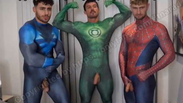 FitNard, MrMuscle, and DaanMr jerk off while in costumes